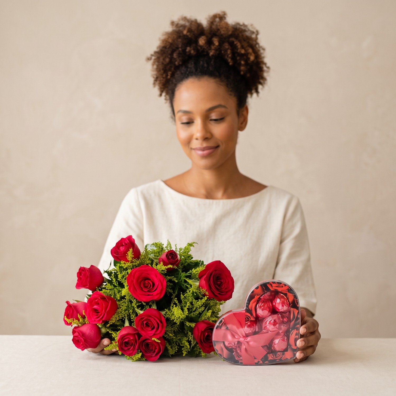 Buquê De 12 Rosas Vermelhas Com Chocolate Coração