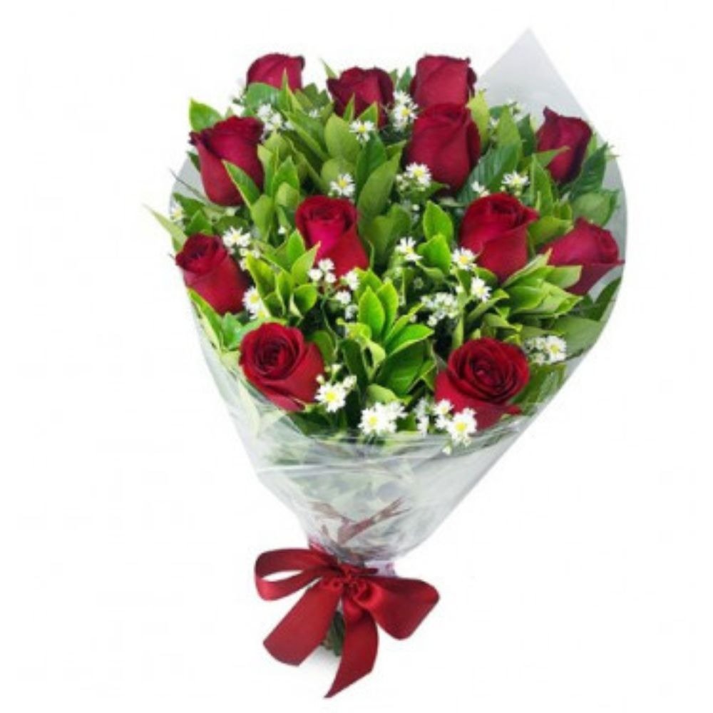 Buquê De 12 Rosas Vermelhas Em Embalagem Transparente