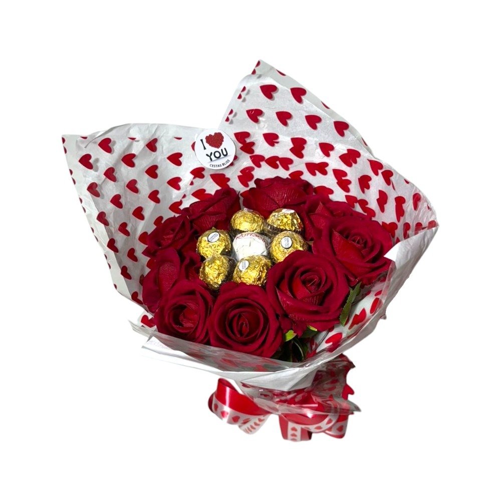 Buquê com Rosas e Ferrero Rocher 