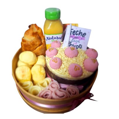 Cesta Grazin Aniversário Rosa com Bolo
