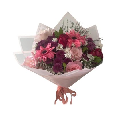 Buquê de Rosas e Gérberas em Tons de Rosa