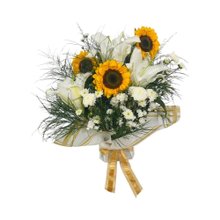 Buquê Sofisticado de Girassol Com Lírios Brancos