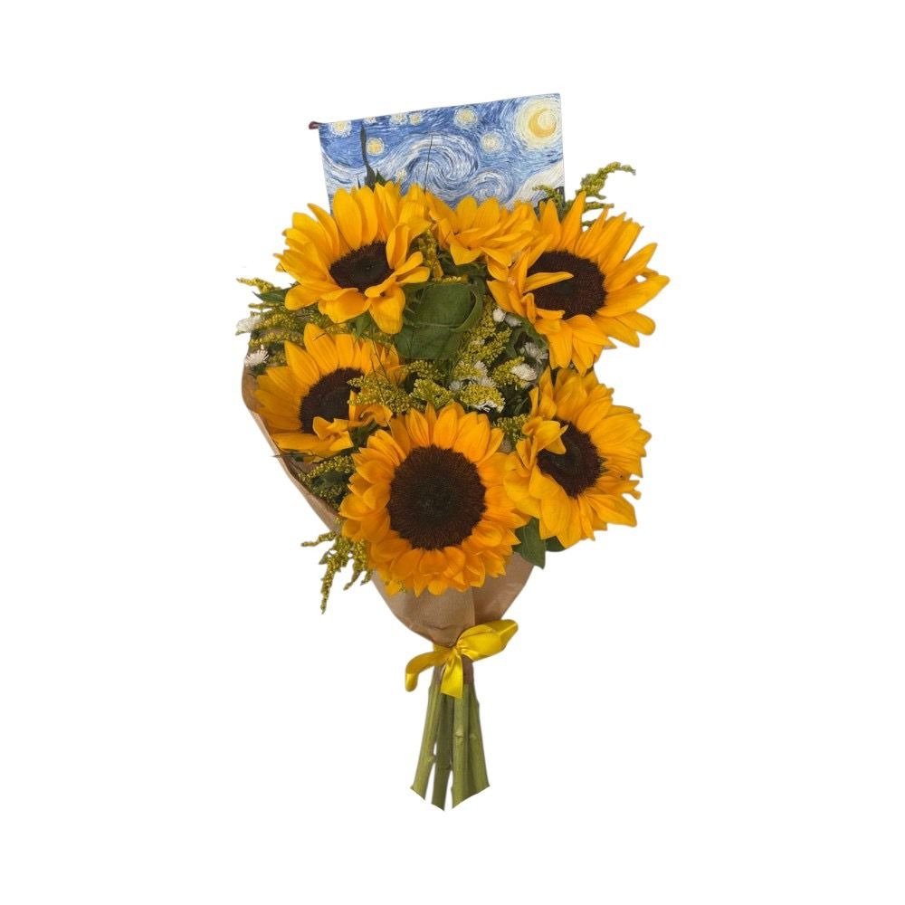 Buquê de Girassóis Clássico com Cartão Noite Estrelada