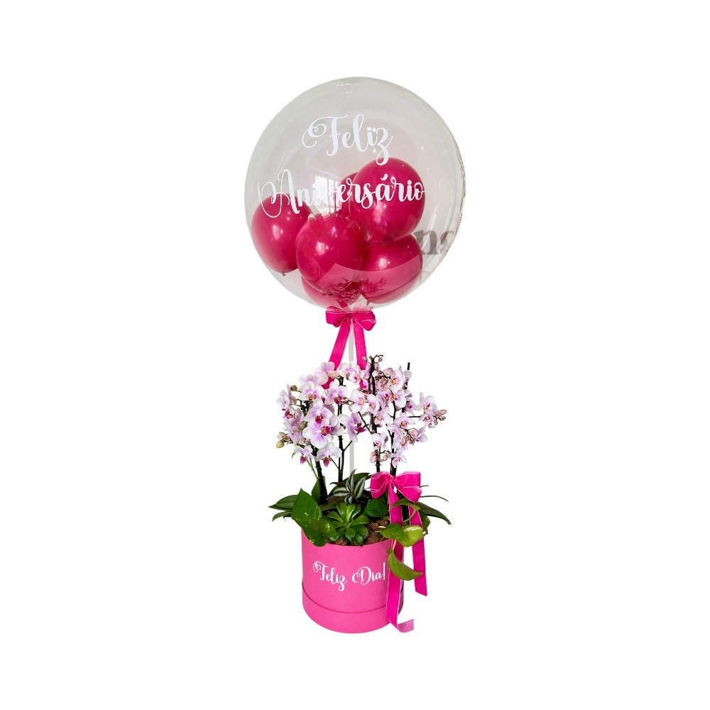 Orquídea na Box com Balão Personalizado