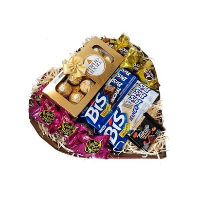 Cesta Coração Pede Bis e Ferrero Rocher