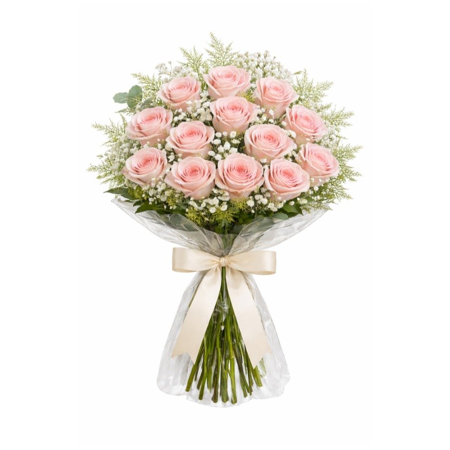 Buquê Clássico com 12 Rosas Nacionais Rosa Claro