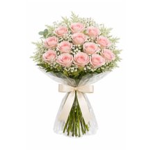 Buquê Clássico com 12 Rosas Nacionais Rosa Claro