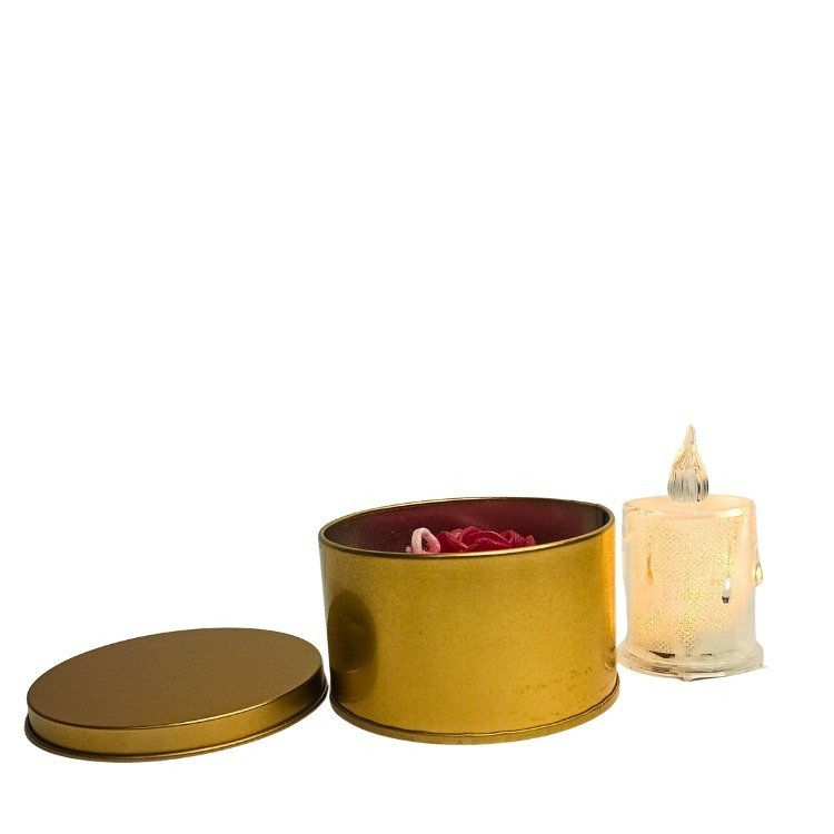 Caixa Vela Aromática Dourada Com Vela Amarela