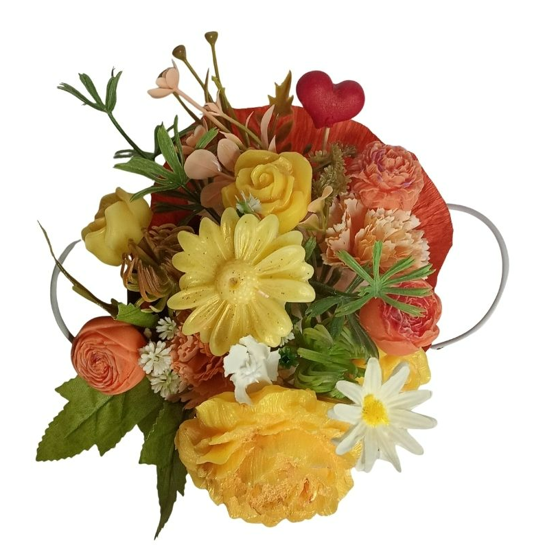 Balde Floral Com Wax Melts Flores Amarelo Grande