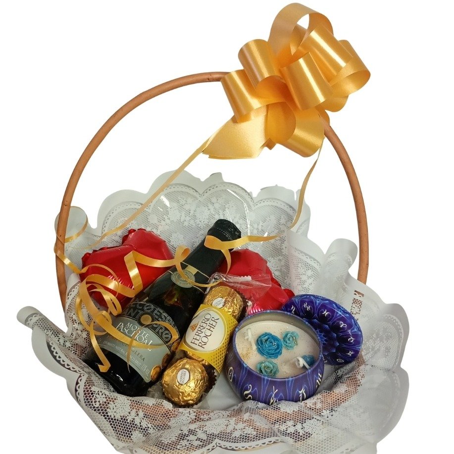 Cesta Masculina com Vinho e Vela Aromática