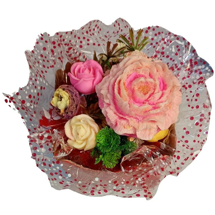 Mini Buquê de Peônia e Mini Rosas de Cera Aromática