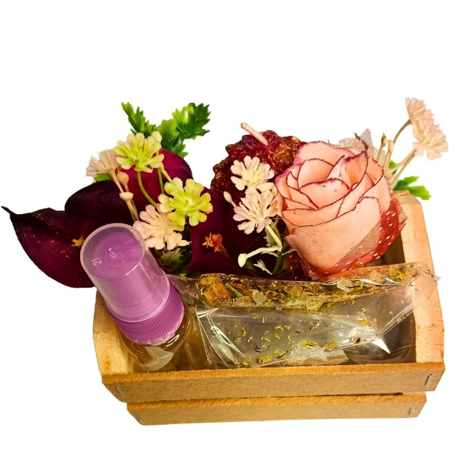 Mini Spa para Pés e Cabelos com Vela e Buquê de Rosas