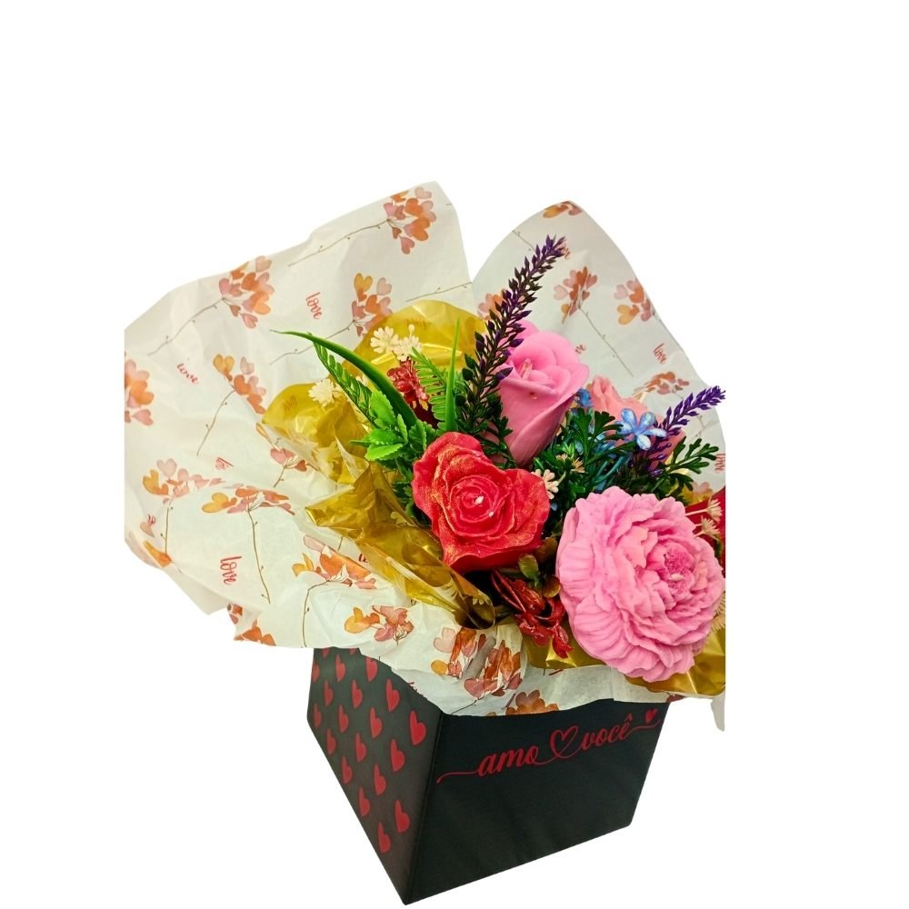 Arranjo Black Flores e Velas Amo Você