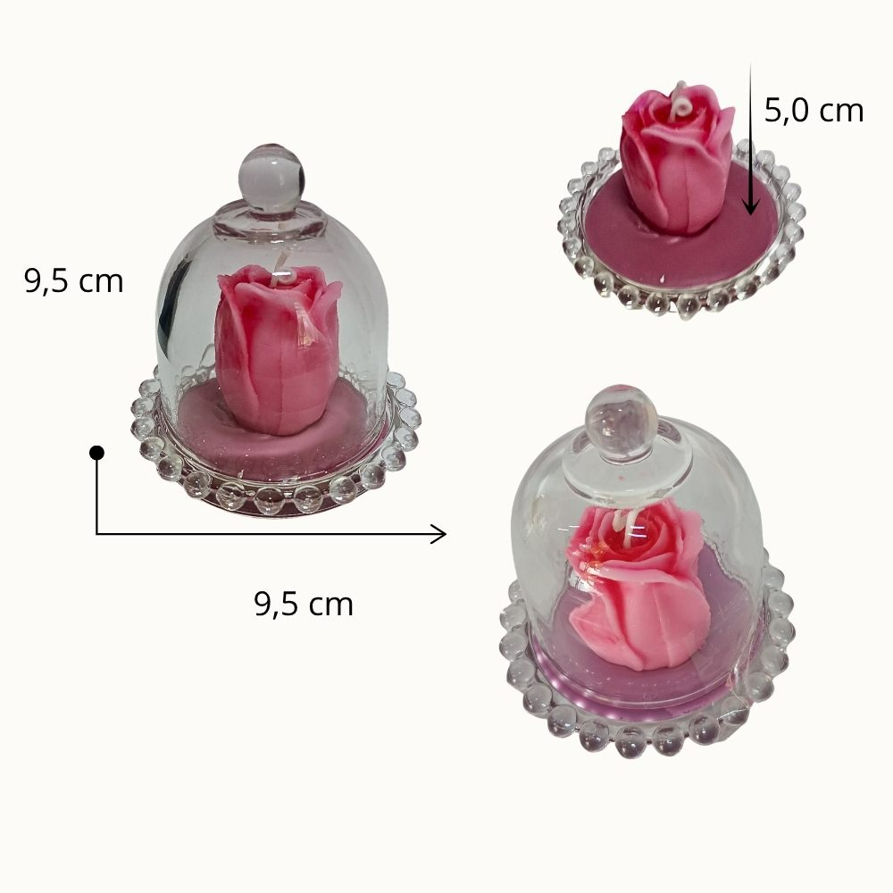 Vela Botão Rosa na Cúpula de Vidro 