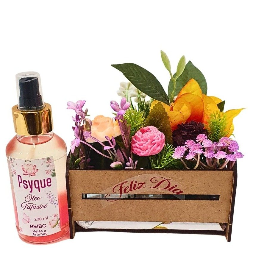 Arranjo Floral com Óleo Trifásico Psyque Feliz Dia
