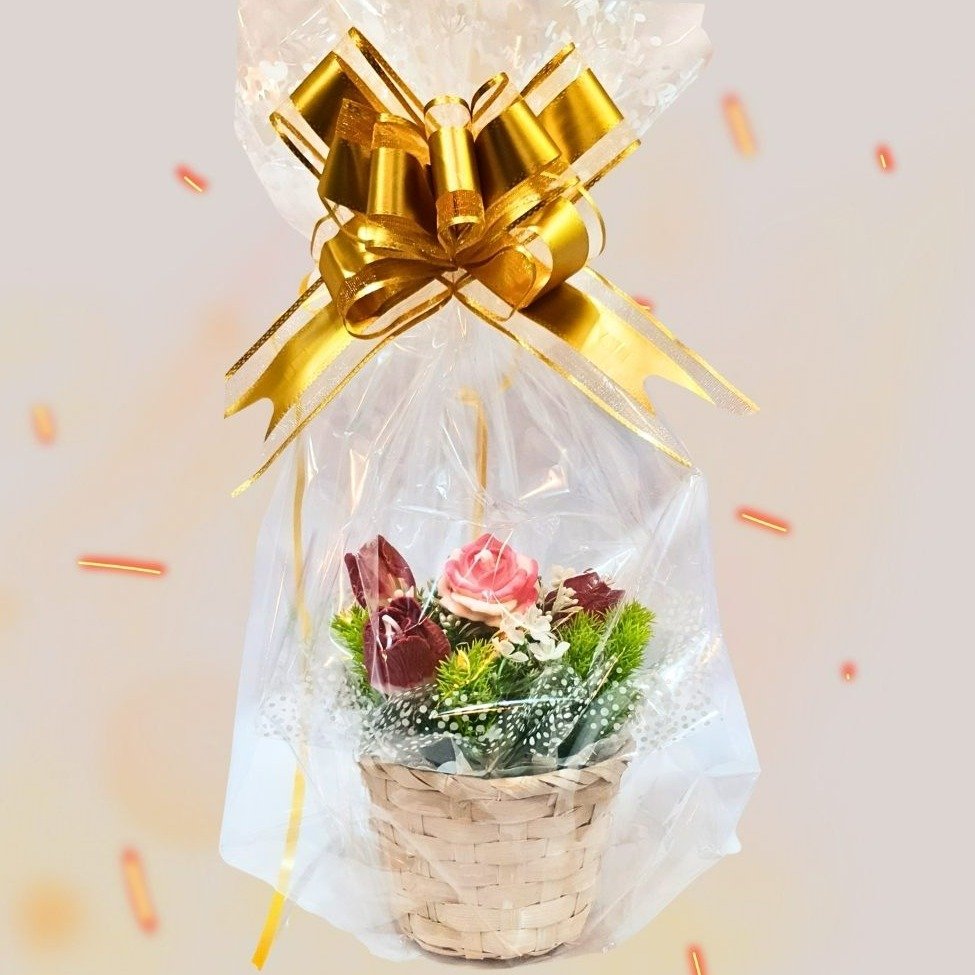 Cesta Arranjo de Velas Aromáticas Rosa e Tulipas