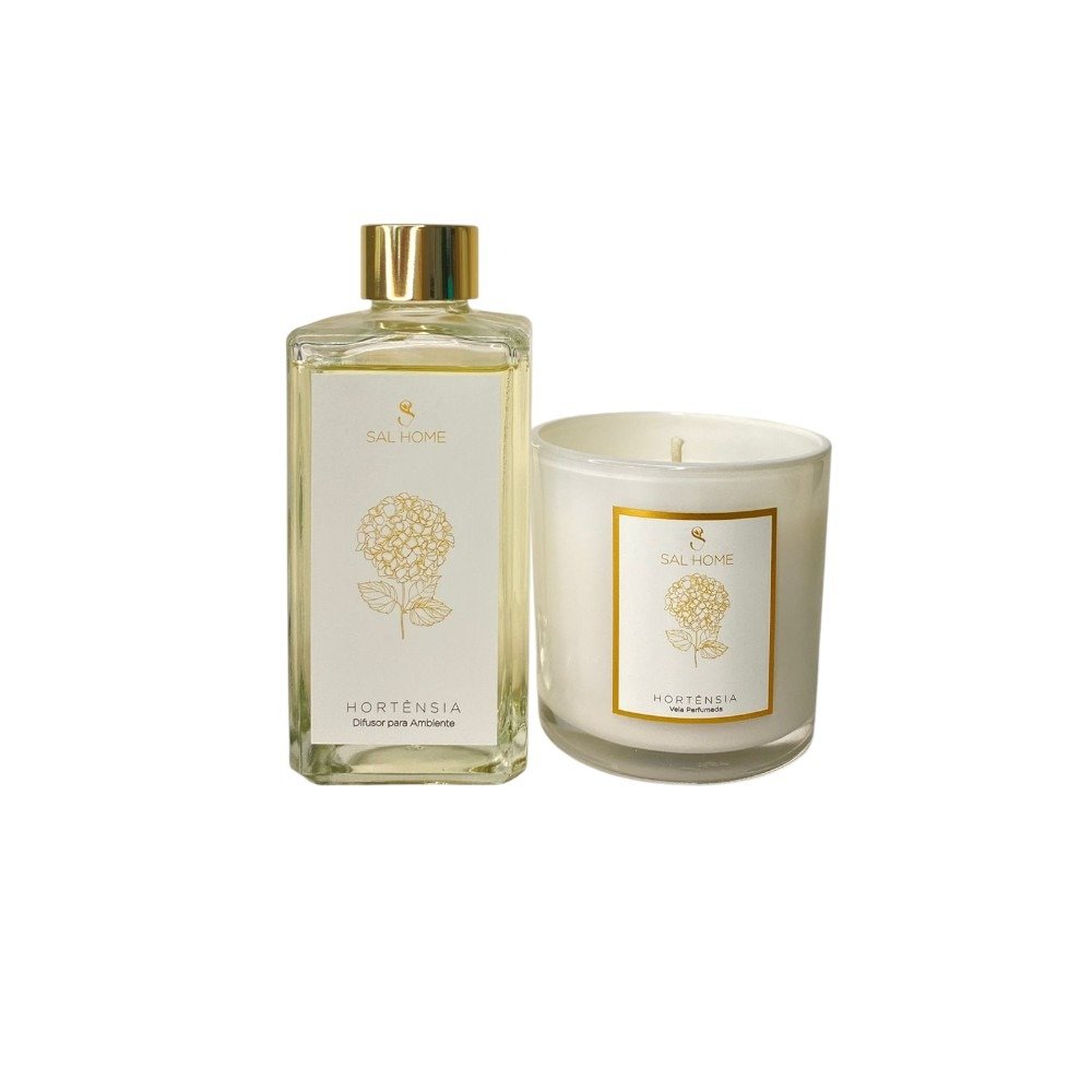 Kit Presente Vela Perfumada e Difusor Hortênsia