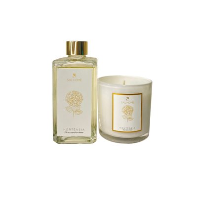 Kit Presente Vela Perfumada e Difusor Hortênsia