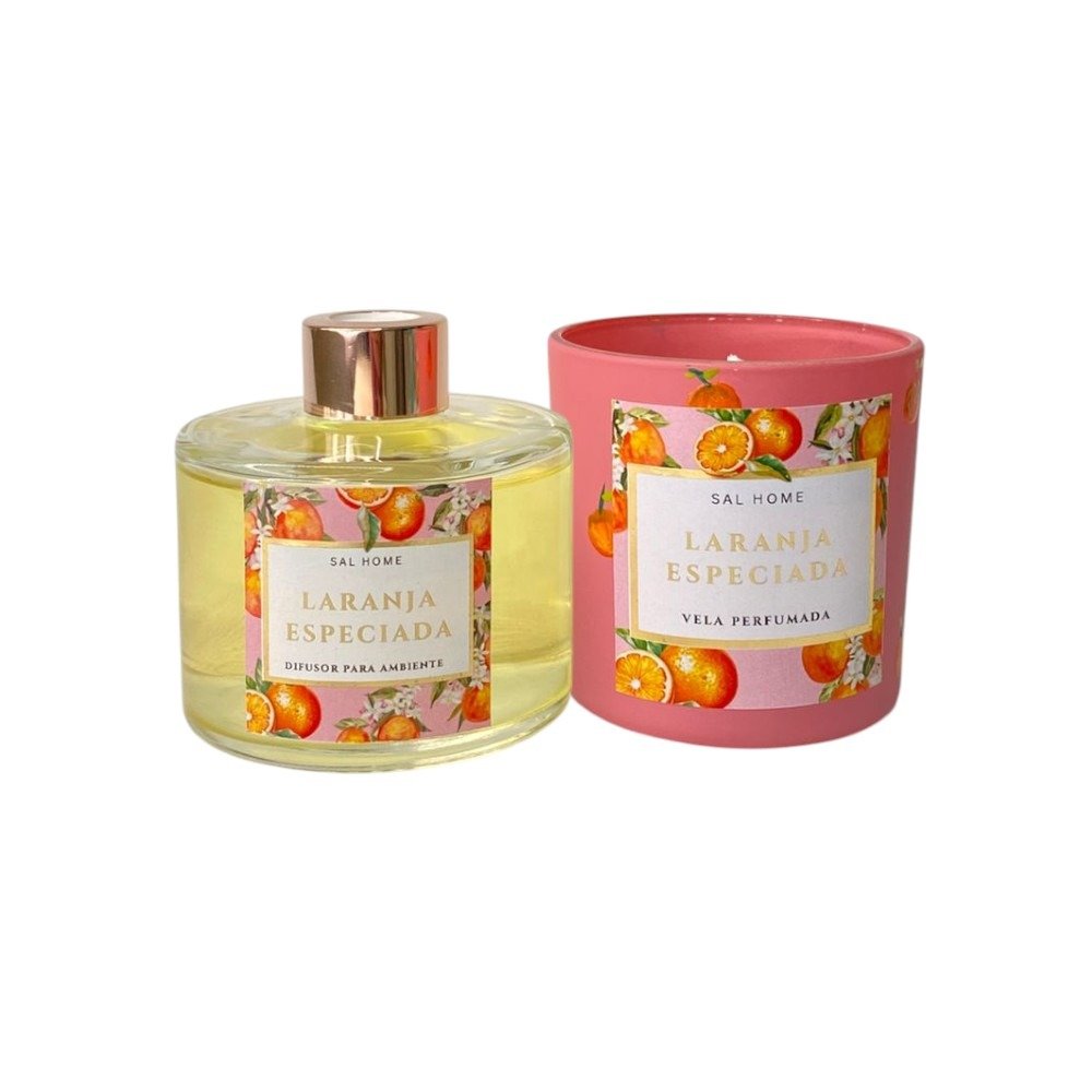 Vela Perfumada e Difusor Laranja com Especiarias