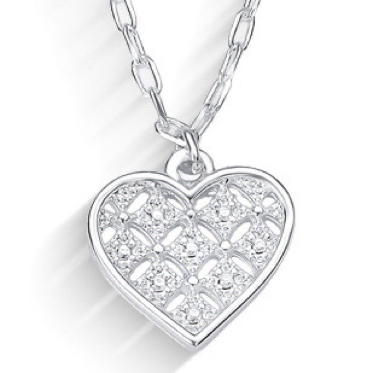 Colar Coração Prata Cravejado