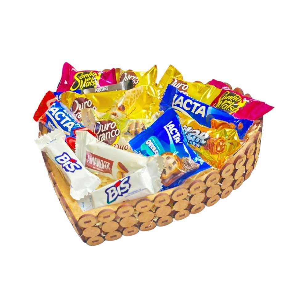 Cesta Coração Bombons Favoritos Lacta Laço Vermelho