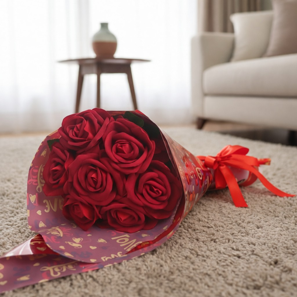 Buquê de 7 Rosas Vermelhas Artificiais 