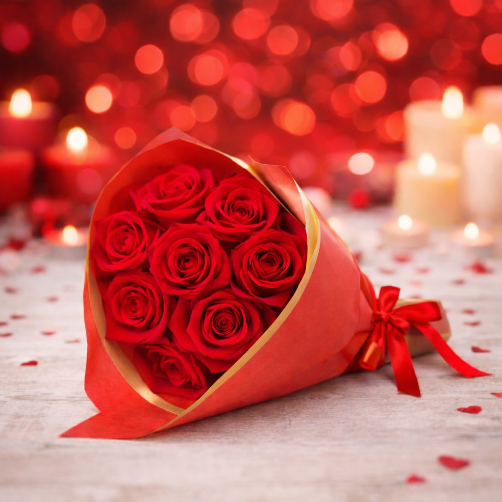 Buquê de 7 Rosas Vermelhas Artificiais 