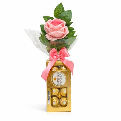 Kit Ferrero Rocher Rosa Rosa Artificial Dia Mulher