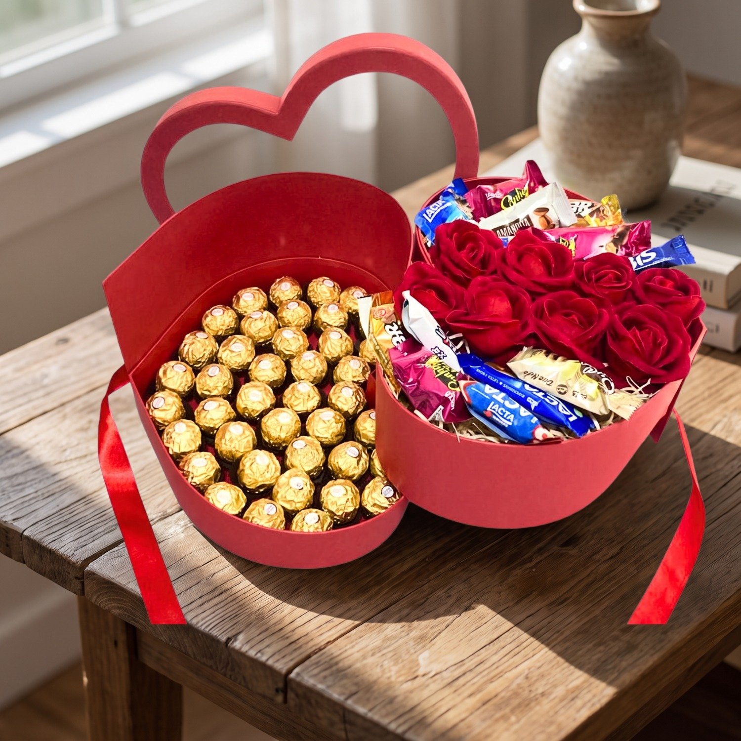 Caixa Coração Ferrero Rocher Rosas Vermelhas Favoritos