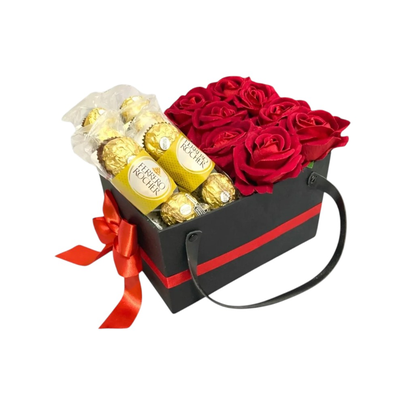 Maleta Preta Rosas Vermelhas Bombom Ferrero Rocher