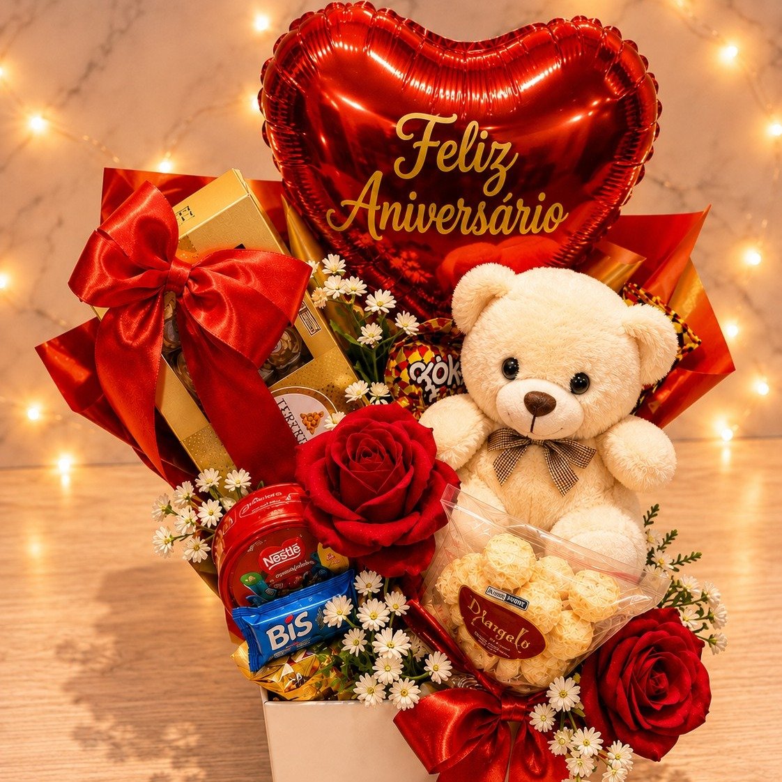 Kit Parabéns Ferrero Rocher Urso Doces Rosas