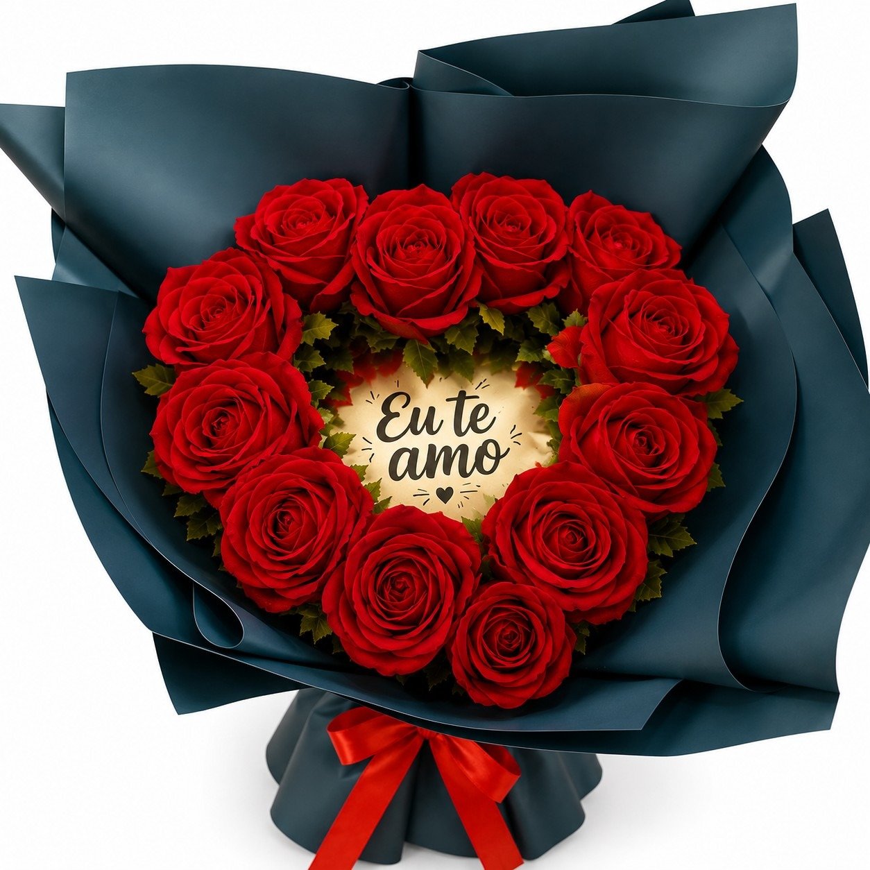 Buquê 12 Rosas Vermelhas Artificiais Formato Coração