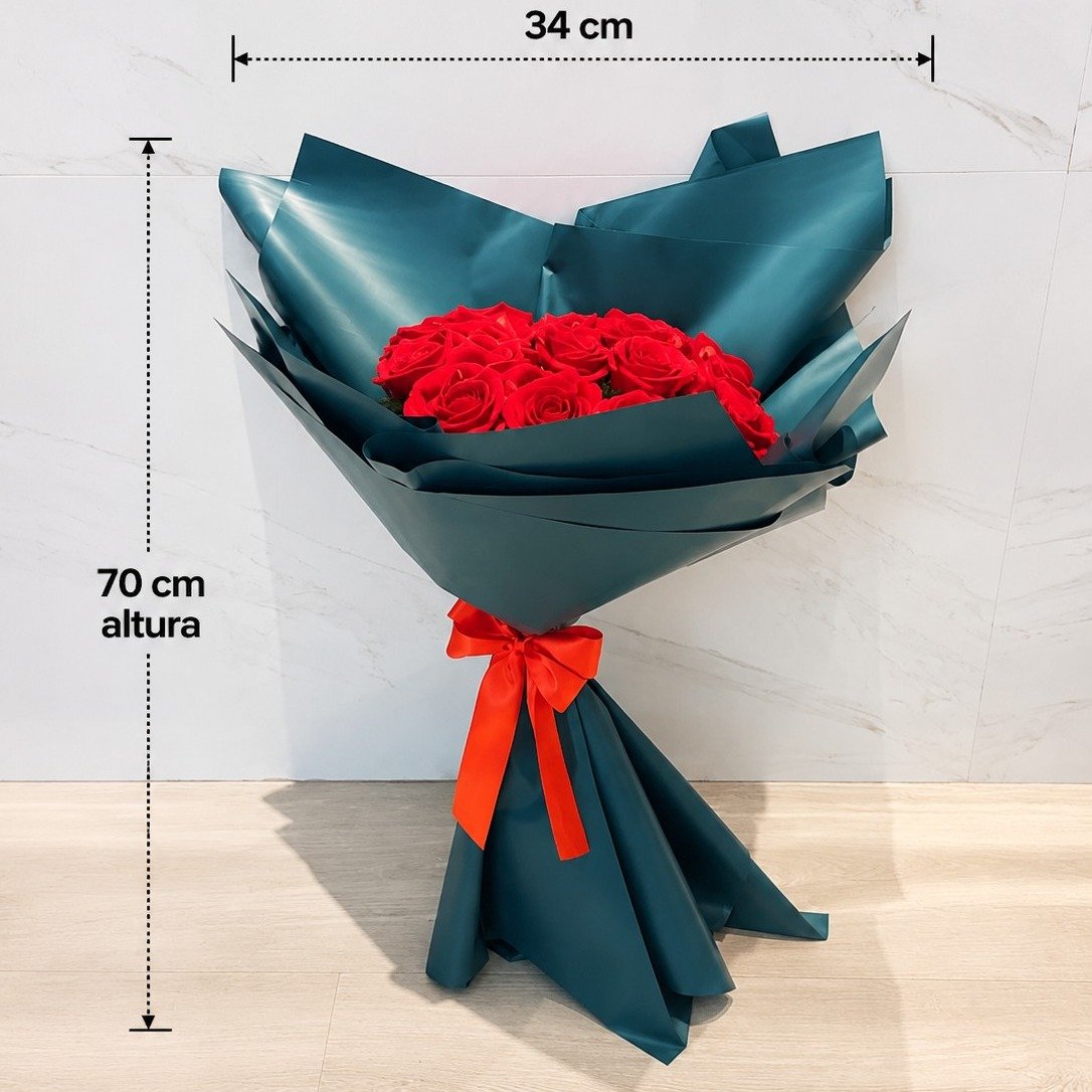 Buquê 12 Rosas Vermelhas Artificiais Formato Coração