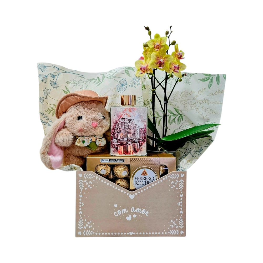 Cesta Especial De Amor Com Chocolate E Orquídea