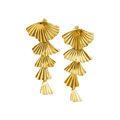 Brinco Cascata Folhas Banho Ouro 18k