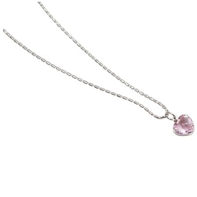 Colar Coração de Vidro Rosa em Ródio Branco