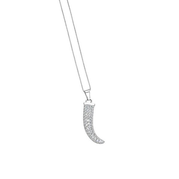 Colar Amuleto Cravejado Banhado A Ródio Branco