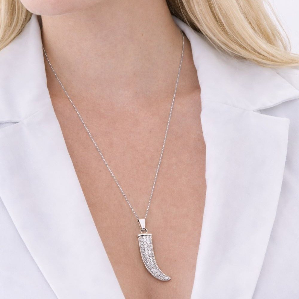 Colar Amuleto Cravejado Banhado A Ródio Branco