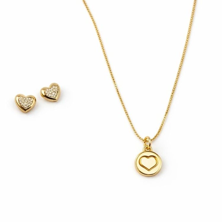 Conjunto Coração Colar e Brinco Banhado a Ouro 18K
