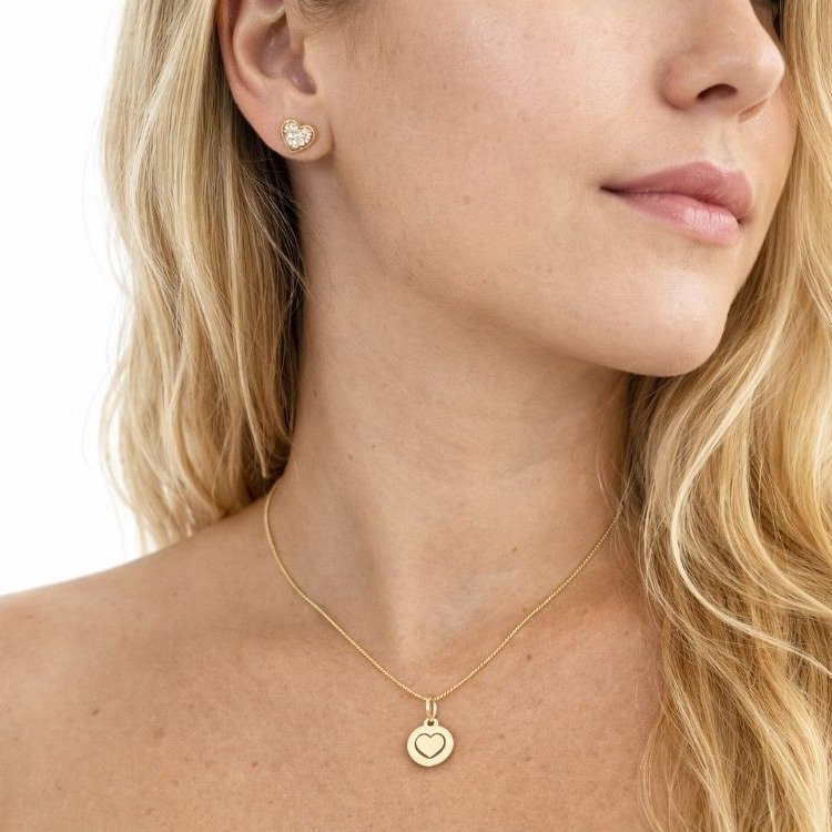 Conjunto Coração Colar e Brinco Banhado a Ouro 18K