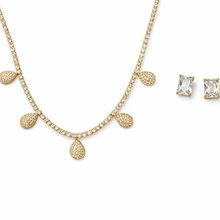 Conjunto Colar e Brinco Gotas Banhado a Ouro 18K