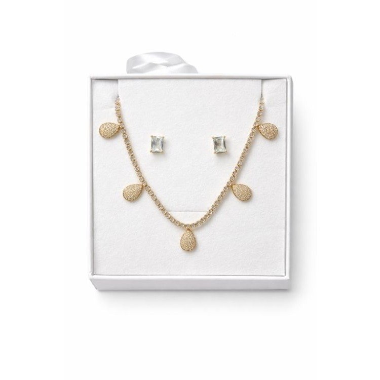 Conjunto Colar e Brinco Gotas Banhado a Ouro 18K