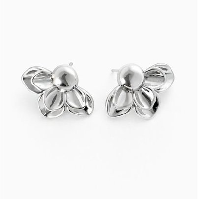 Brinco Flor Invertida Banhado a Ródio Branco