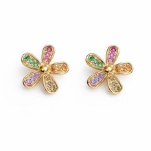 Brinco Flor Cravejado Colorido Banhado A Ouro 18k