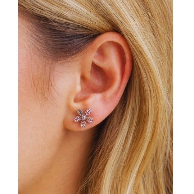 Brinco Flor Cravejado Colorido Banhado A Ouro 18k