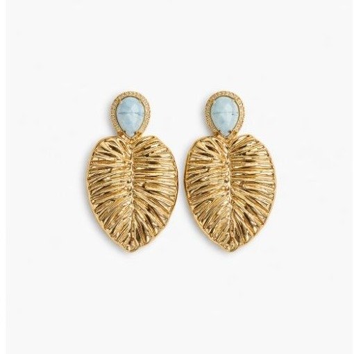 Brinco Folha Resina Off White Banhado Ouro 18k