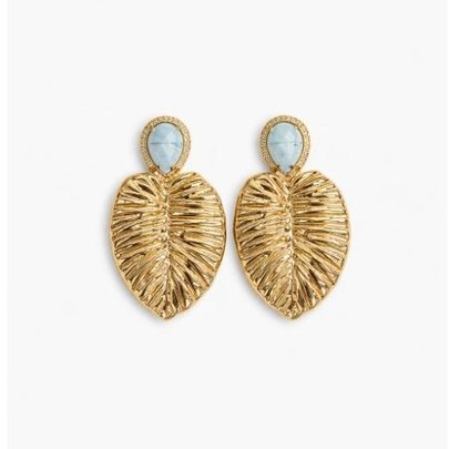 Brinco Folha Resina Off White Banhado Ouro 18k