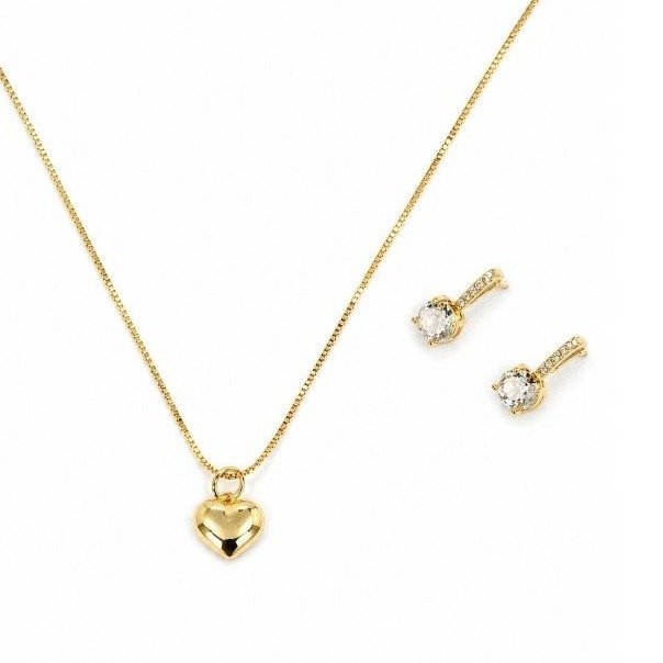 Conjunto Colar e Brinco Ponto Luz Banhado a Ouro 18K