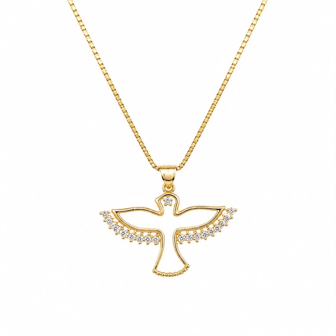 Colar Espírito Santo Cravejado Banhado a Ouro 18K