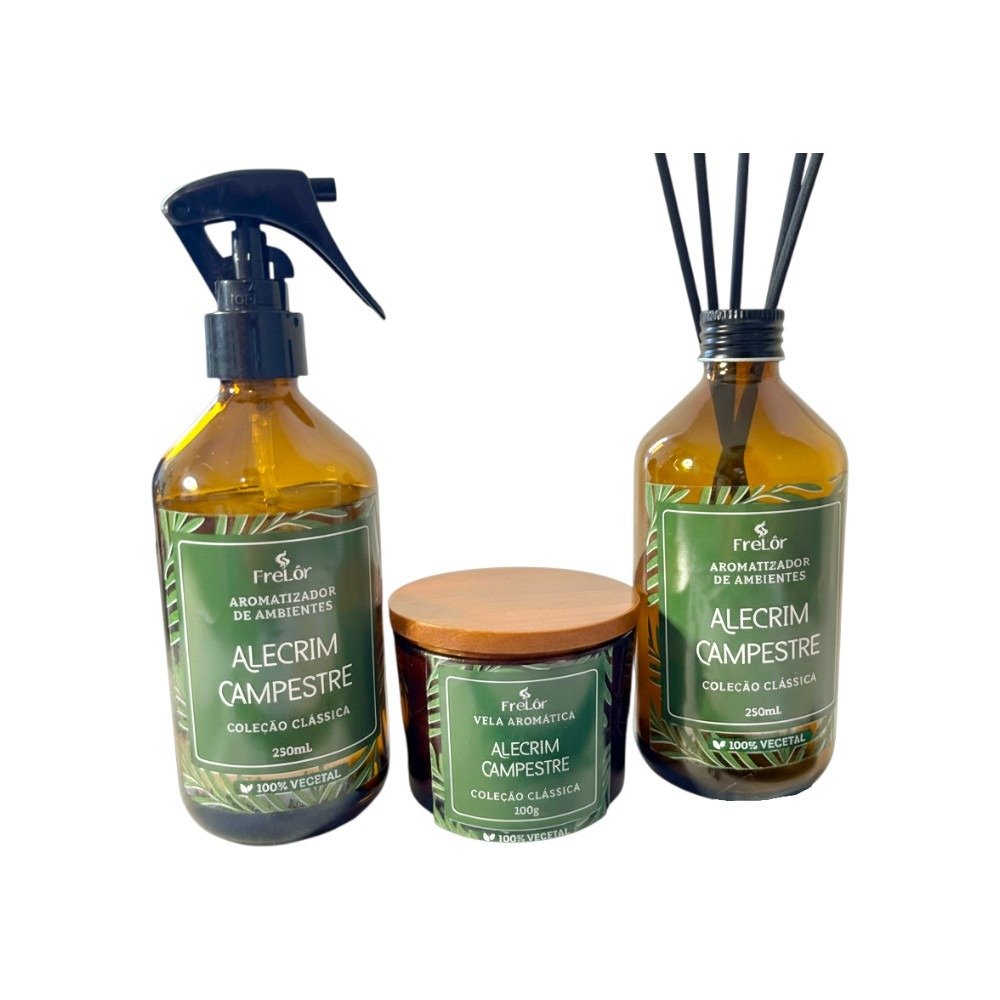 Kit Home Spray, Vela e Difusor de Varetas Alecrim